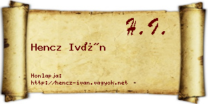 Hencz Iván névjegykártya